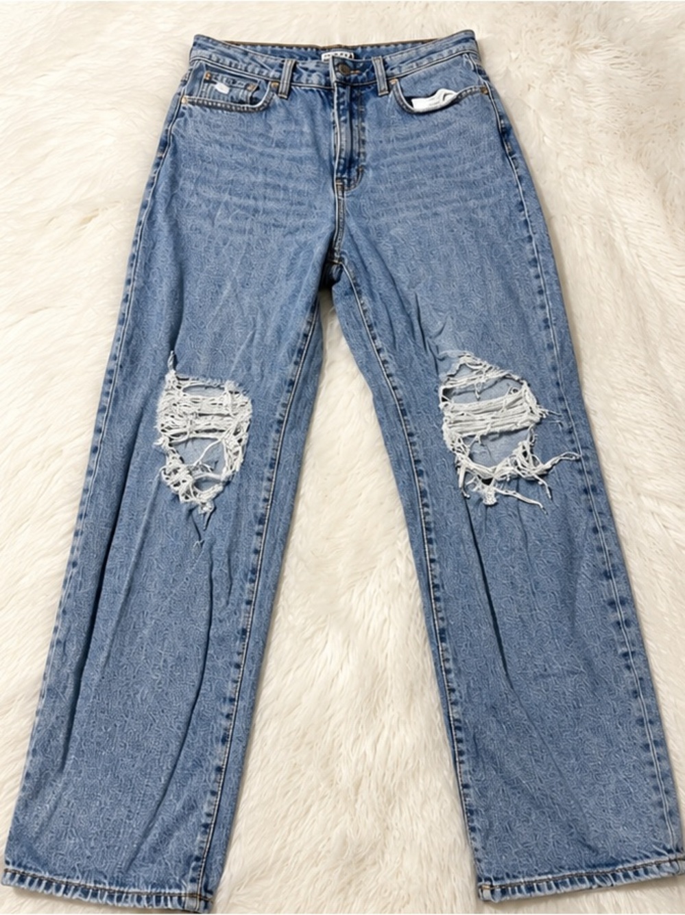 Wild Fable Distressed Straight Leg Jeans High Rise Size 8 28 Light Wash Y2K